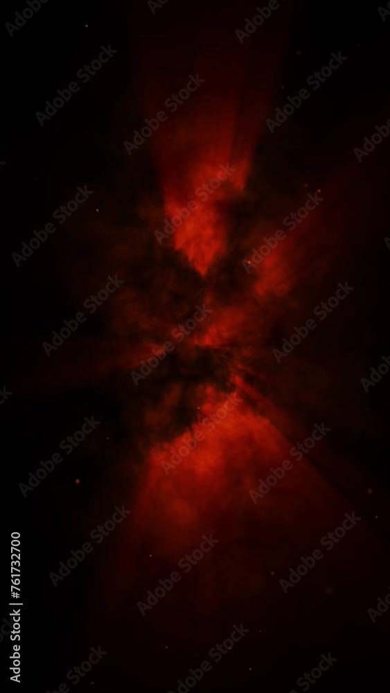 Vertical Red Volume Light Smoke 4K Loop features  animated smoke with red volume lights shining through smoke with floating particles in a vertical ratio loop.