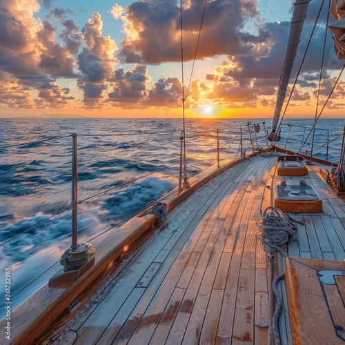 Beautiful view of a racing sailboat in the ocean © FrankBoston