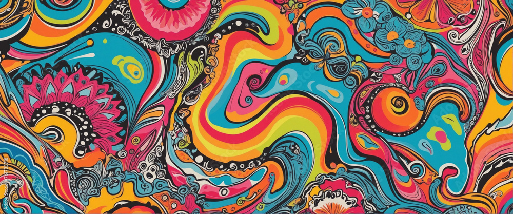 Abstract psychedelic tie dye illustration set with colorful LSD trippy shapes in retro art style. 60s hippie or trendy concept poster background design. Abstract psychedelic tie dye illustration set with colorful LSD trippy shapes in retro art style. 60s hippie or trendy concept poster background design.
