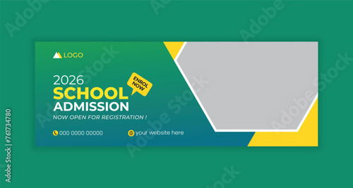 School admission social media cover template, education facebook cover design, web banner ads.