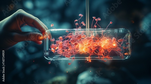 cells, biological materials and organs grown in laboratory conditions for scientific research
concept: human body research, science and neurobiology photo