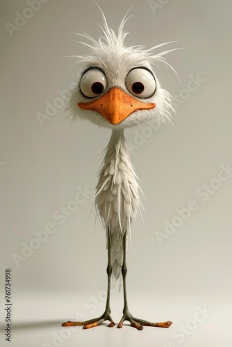 A cartoon character of a small bird with thin legs . 3d illustration