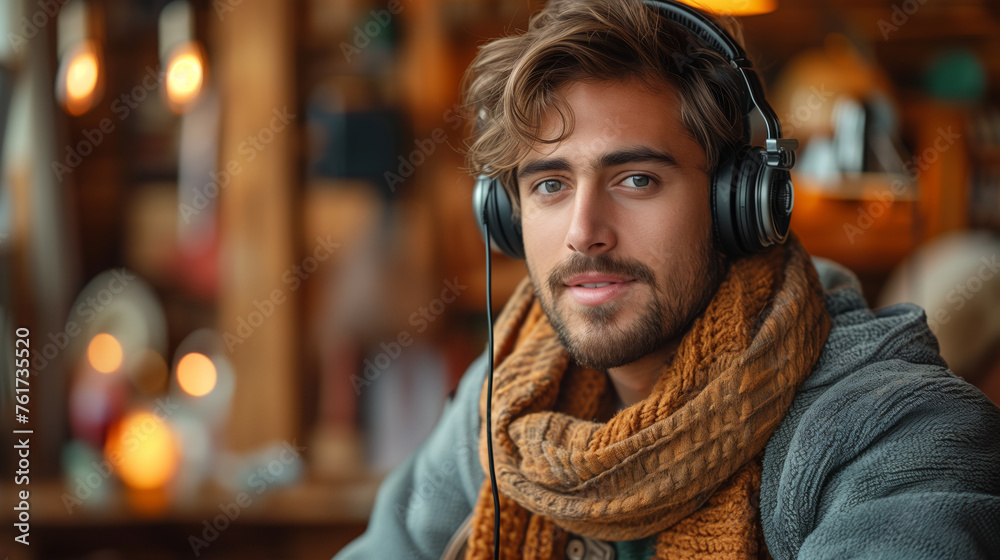 Man Wearing Headphones and Scarf Man Wearing Headphones and Scarf