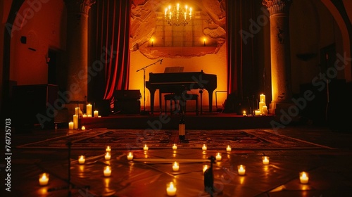 Shots of the stage bathed in warm candlelight for an intimate ambiance.