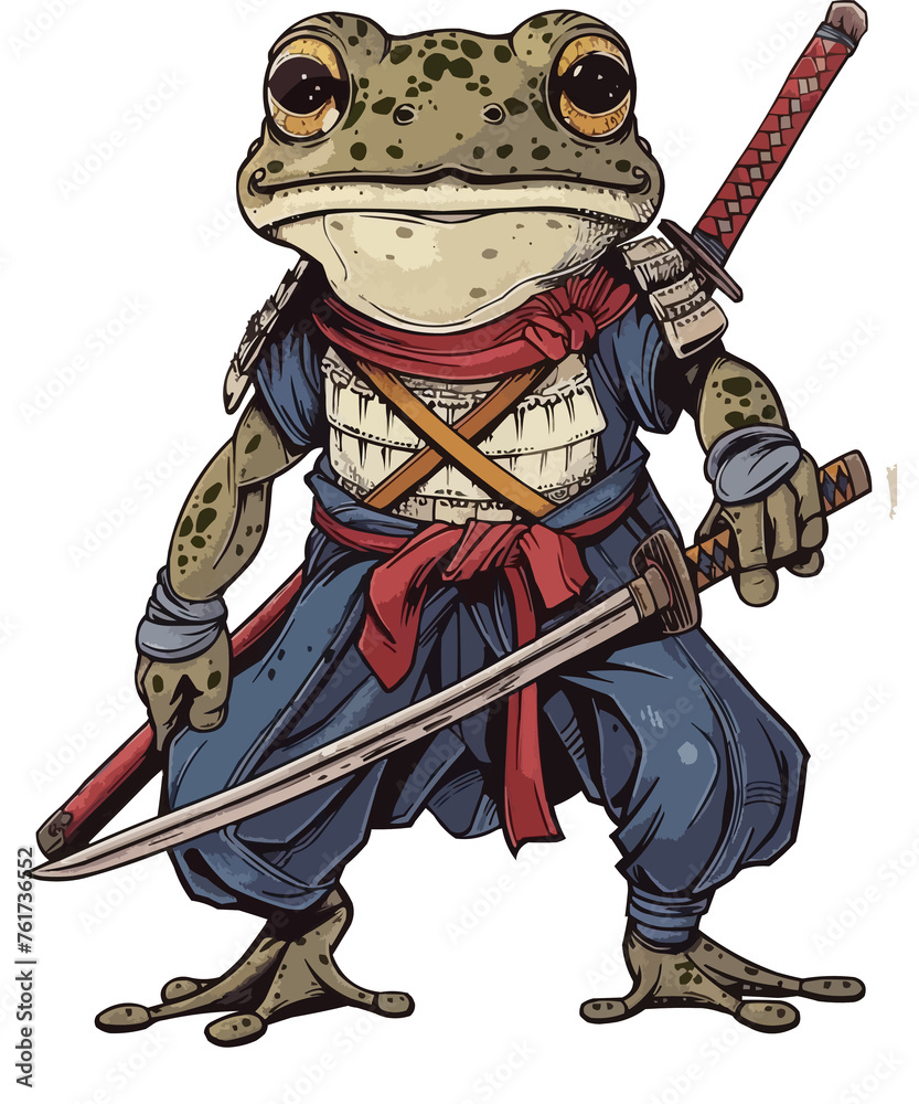 Fototapeta premium Cool Samurai Frog / Vintaged Japanese Samurai Frog Ninja Warrior with Katana Sword and Traditional Samurai Clothing