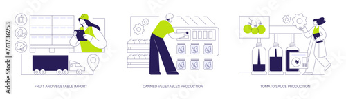Farm products processing abstract concept vector illustrations.