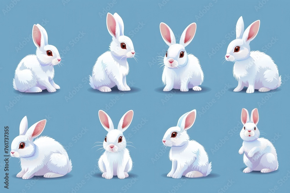 Cute white bunny with carrot. Rabbit cartoon vector collection. Animal wildlife character set. Cute white bunny with carrot. Rabbit cartoon vector collection. Animal wildlife character set.