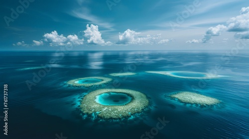 Small islands scattered across the vast ocean, isolated and untouched by human presence.