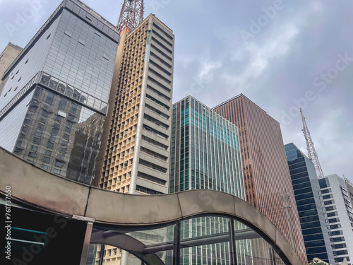 Close up modern buildings at Paulista Avenue, Sao Paulo Brazil.