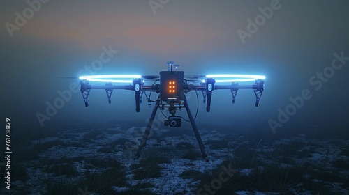A neon blue high-altitude drone station gathers data for climate research at high altitudes. photo