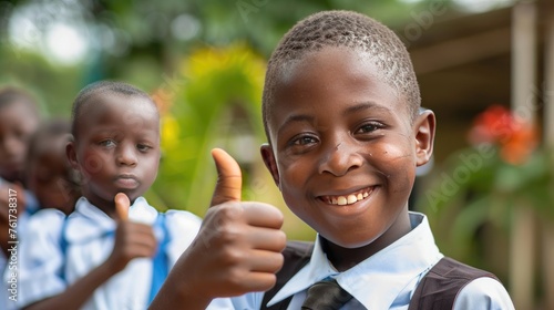 Confident Learner: A young African student showing enthusiasm with a thumbs-up, embodying confidence in his educational journey