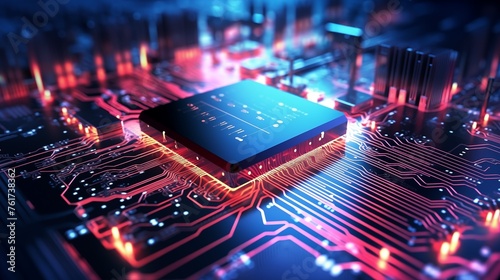 Chips  & Prosessor on a curcuit board, light effets photo