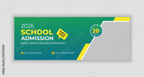 School admission social media cover template, education facebook cover design, web banner ads.