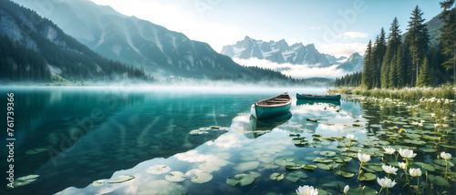  fishing boat on the shore of a serene lake
