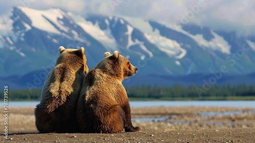 Brown bears, scientifically known as Ursus arctos, can be found inhabiting the vast and rugged landscape of Lake Clark National Park in Alaska, United States of America. photo
