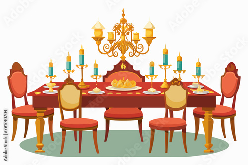 Opulent dining table  flat style  Isolated on white background Vector illustration