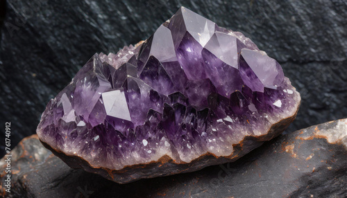 Natural Amethyst gemstone. Purple variety of quartz. Raw and rough semi-precious stone.