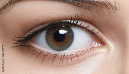 female beautiful eye with brown grey iris