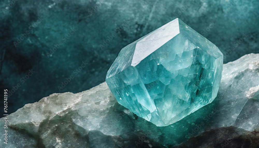 Aquamarine crystal gemstone. Beryllium aluminum silicate mineral. Dark blurred backdrop. Aquamarine crystal gemstone. Beryllium aluminum silicate mineral. Dark blurred backdrop.