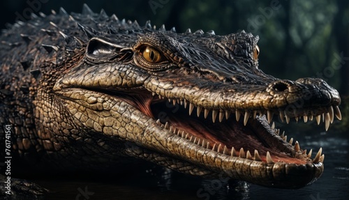  a close up of a large alligator's head with it's mouth open and it's teeth wide open. © Jevjenijs