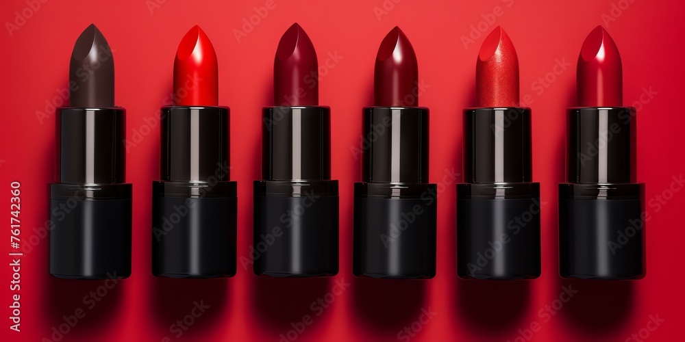 Obraz premium red lipstick and its shades. Concept: spring and summer makeup trends, cosmetic beauty and personal care.