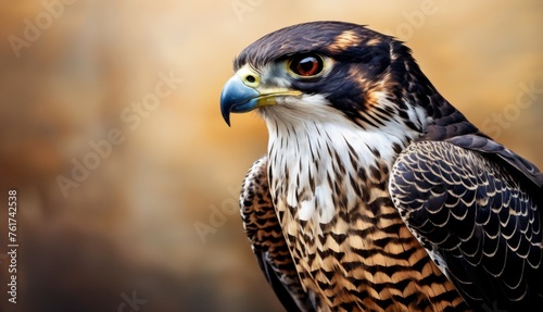  a close up of a bird of prey with a brown and white pattern on it's body and head. © Jevjenijs