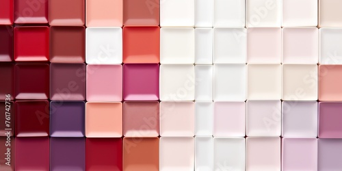 Gradient squares of color palettes from dark red to white  creating a visual transition of shades. Concept  graphic design  interior palette or makeup.