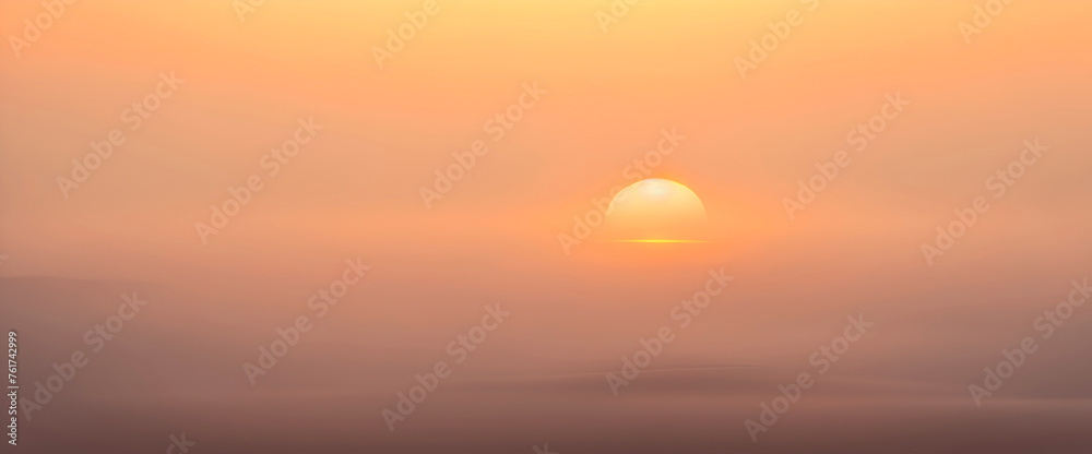 Abstract summer background with orange evening sky and fog below