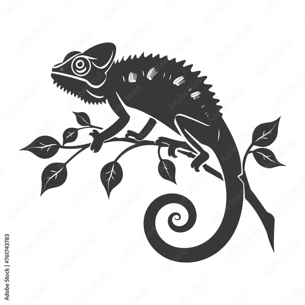 Obraz premium Silhouette chameleon Animal black color only full body
