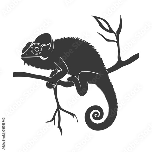 Silhouette chameleon Animal black color only full body