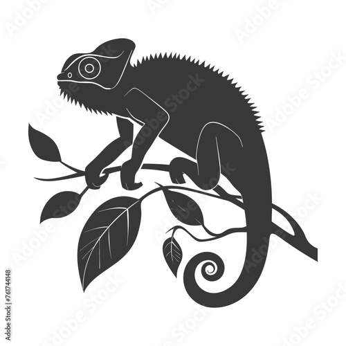 Silhouette chameleon Animal black color only full body