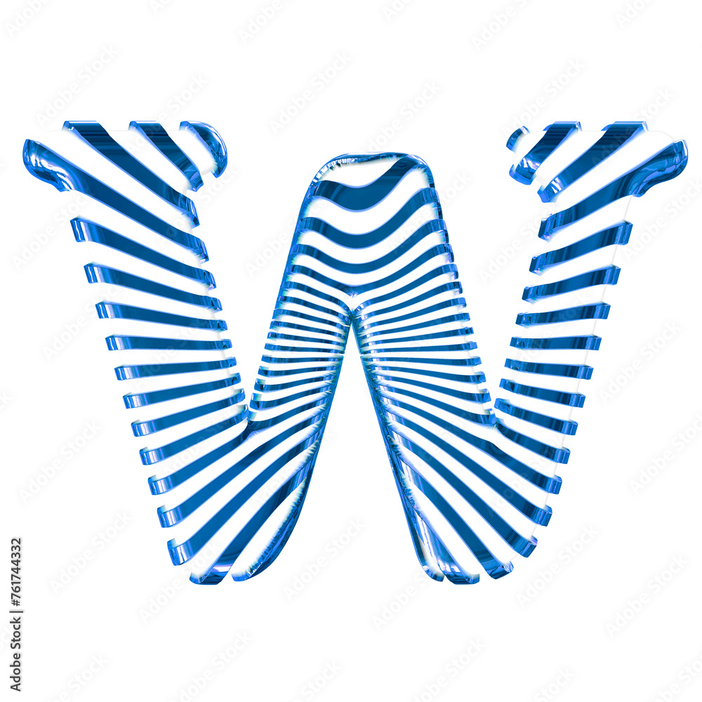 White symbol with blue ultra thin horizontal straps. letter w White symbol with blue ultra thin horizontal straps. letter w
