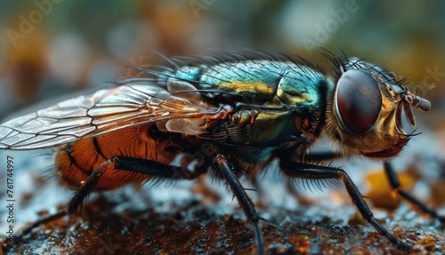  a close up of a fly sitting on top of a piece of wood with it's eyes wide open.