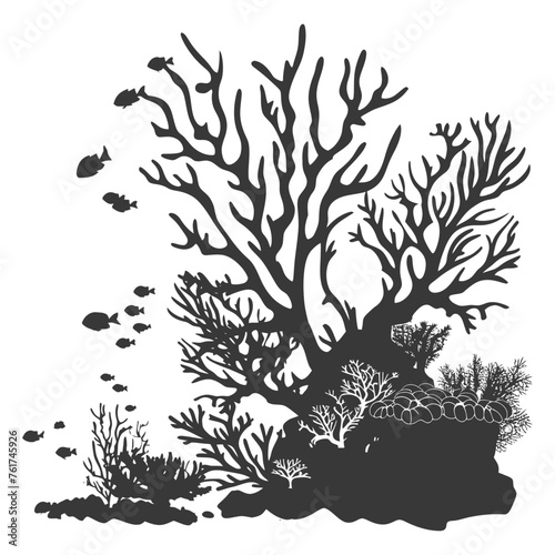 Silhouette Amazing Ocean View Coral Reef Seascape Black Color Only