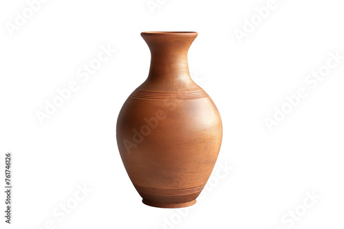 A brown vase exudes elegance on a stark white background