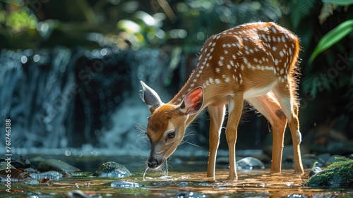 a tropical stream as Sika deer wander along its banks, inviting you to witness the harmony of wildlife and nature in realistic detail.
