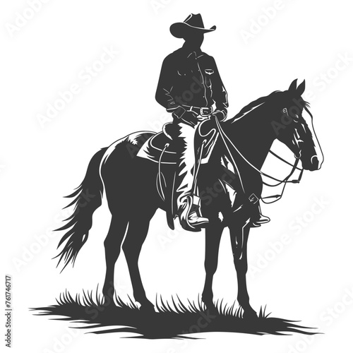 Silhouette cowboy riding horses alone black color only