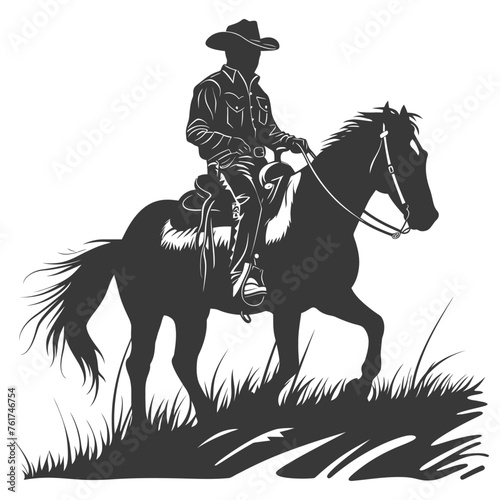 Silhouette cowboy riding horses alone black color only