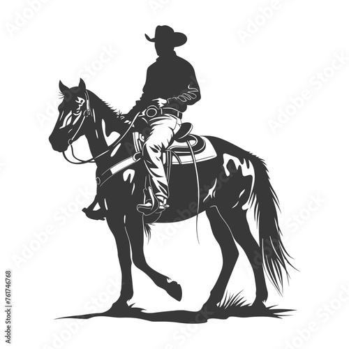 Silhouette cowboy riding horses alone black color only