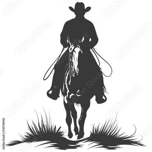 Silhouette cowboy riding horses alone black color only