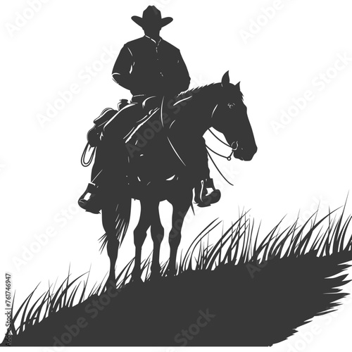 Silhouette cowboy riding horses alone black color only