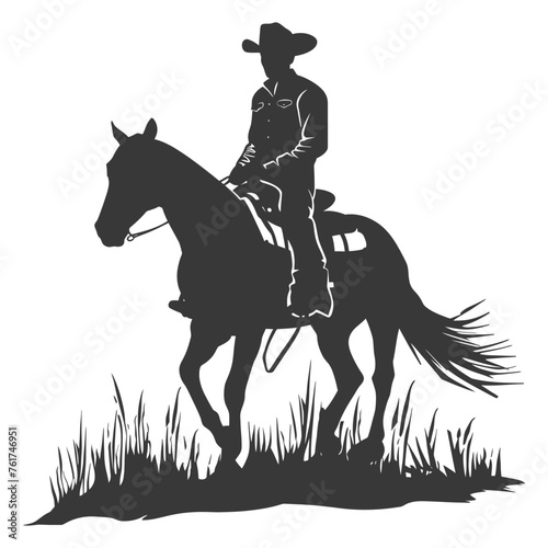 Silhouette cowboy riding horses alone black color only