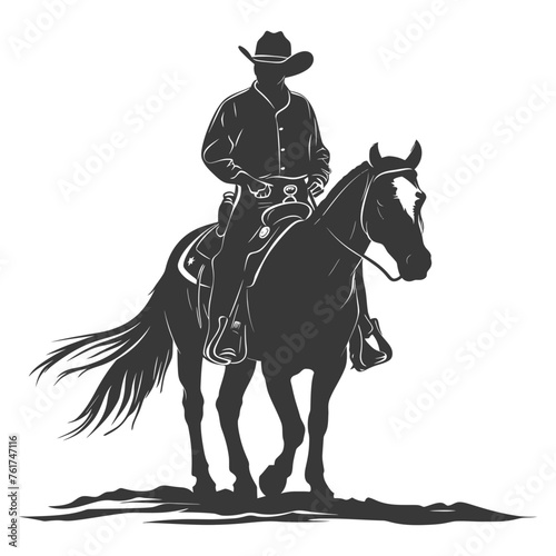 Silhouette cowboy riding horses alone black color only