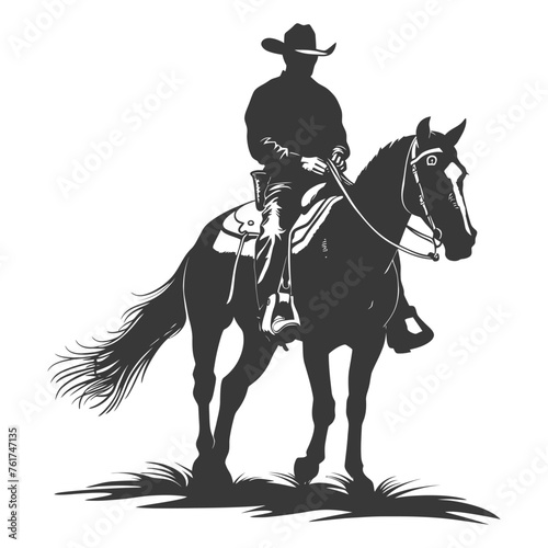 Silhouette cowboy riding horses alone black color only
