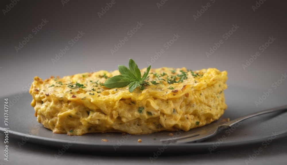  a close up of a plate of food with a fork on the side of the plate and a fork on the other side of the plate.