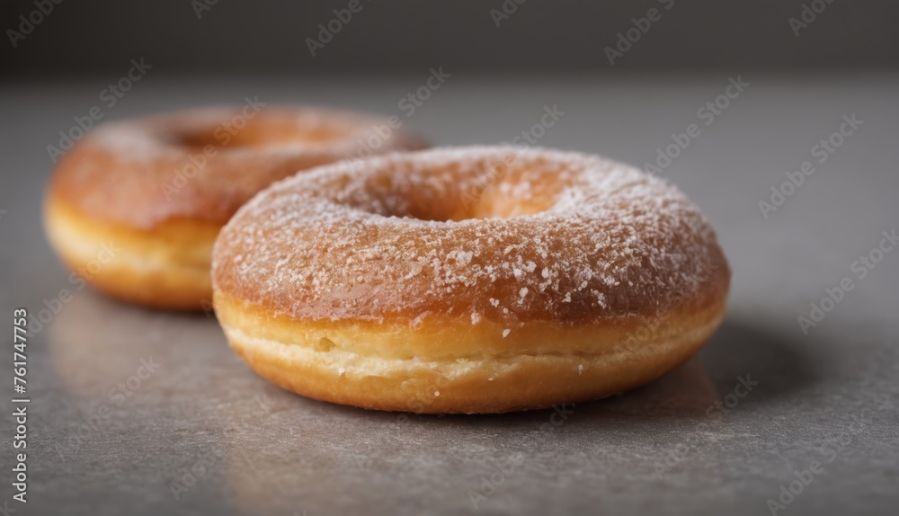  a couple of doughnuts sitting on top of a counter top next to each other on top of a table.