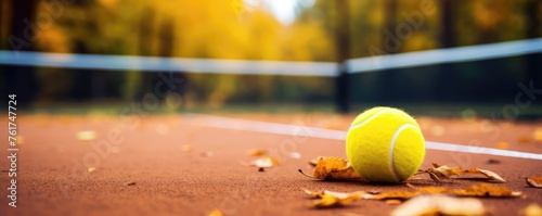 Autumn tennis court. Outdoor tennis sport play ground photo