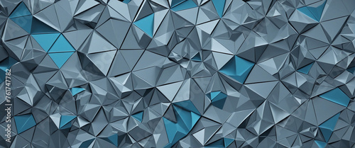 modern geometric 3d mosc graphics lowpoly template as backdrop abstract background with polygons squares and lines pattern for presentation and copy space banner gray and blue design elements photo