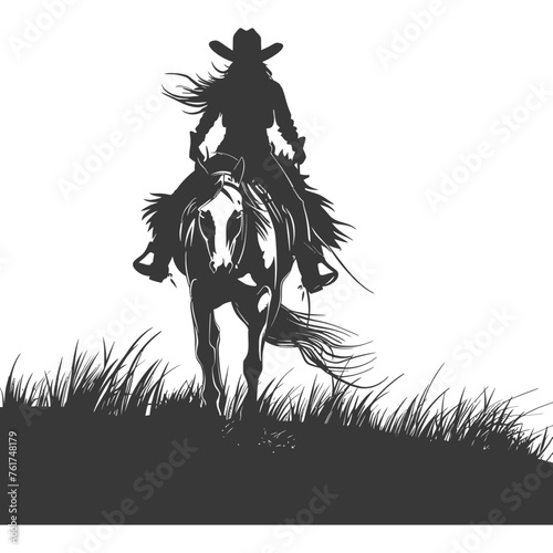 Silhouette cowgirl riding horses alone black color only