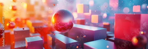 Abstract background with cubes and spheres.